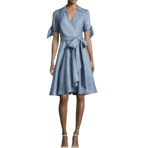 Milly Black White Short Tie Sleeve Cold Shoulder Fit Flare Wrap Dress Women Sz 0